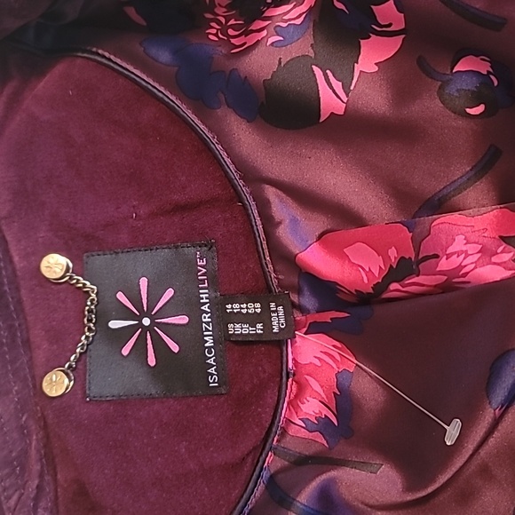 Isaac Mizrahi Live Women Moto Leather Suede Jacket Burgundy  Sz 14 - Picture 4 of 16